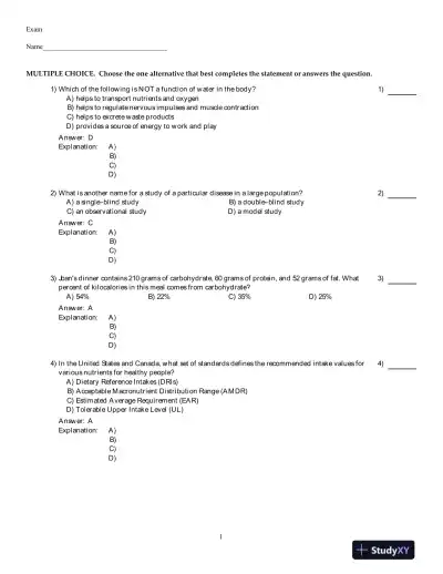 Nutrition: An Applied Approach, 4th Edition Test Bank - Page 1 preview image