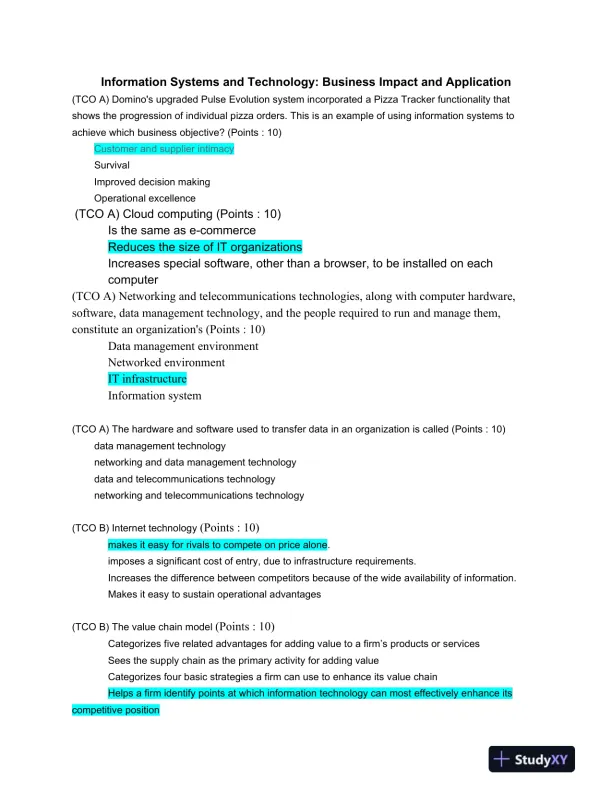 Information Systems and Technology: Business Impact and Application - Page 1 preview image