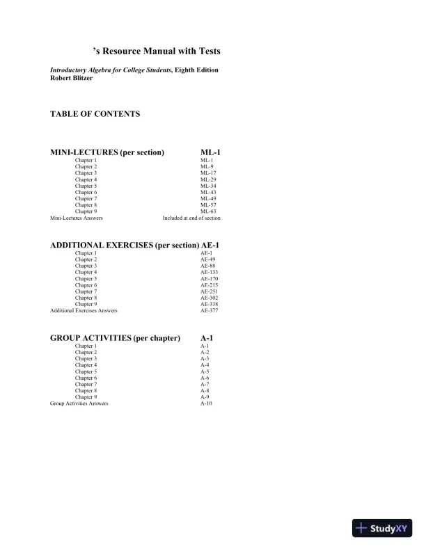 Solution Manual for Introductory Algebra for College Students, 6th Edition - Page 3 preview image