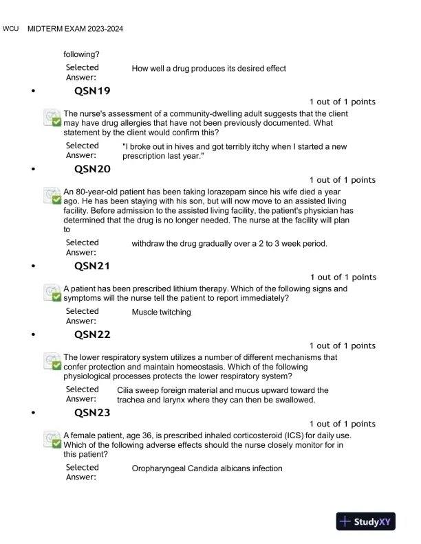 2023-2024 NURS676 Pharmacology Midterm Exam With Answers (100 Solved Questions) - Page 5 preview image