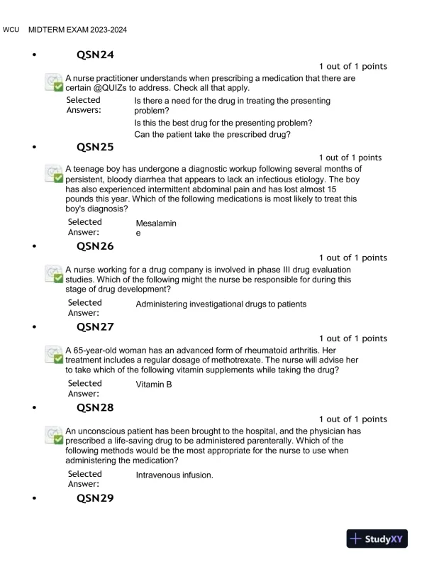 2023-2024 NURS676 Pharmacology Midterm Exam With Answers (100 Solved Questions) - Page 6 preview image