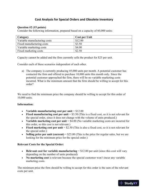 Cost Analysis for Special Orders and Obsolete Inventory - Page 1 preview image