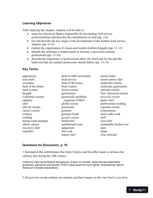 On Cooking: A Textbook of Culinary Fundamentals, 6th Edition Solution Manual - Page 6 preview image