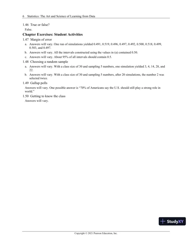 Solution Manual for Statistics: The Art and Science of Learning from Data, 5th Edition - Page 10 preview image