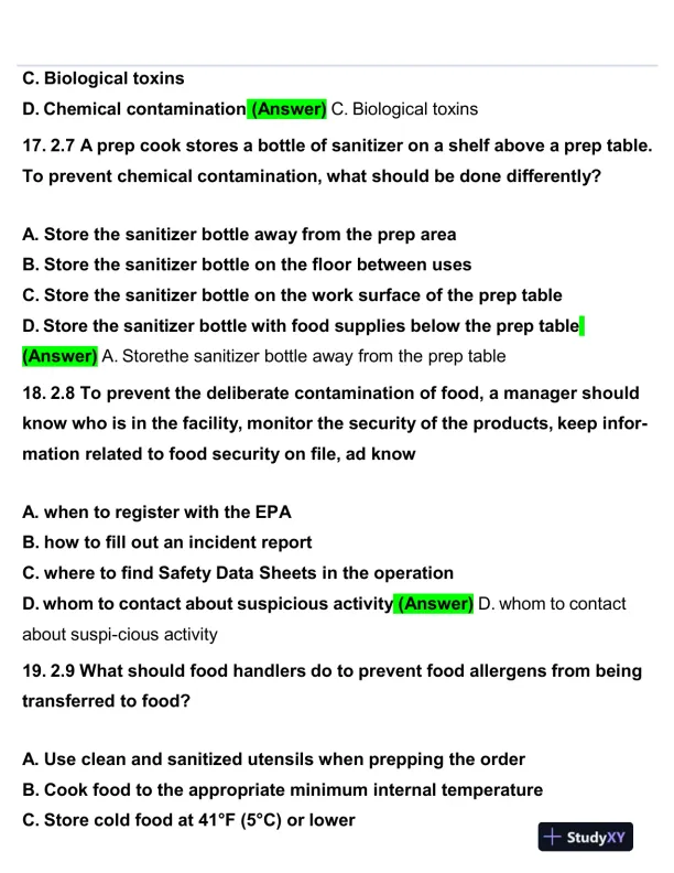 2020 Servsafe Medicine Servsafe Manager Exam With Answers (92 Solved Questions) - Page 8 preview image