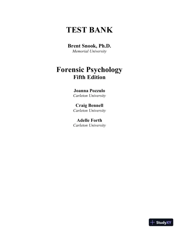 Test Bank For Forensic Psychology, 5th Edition - Page 1 preview image