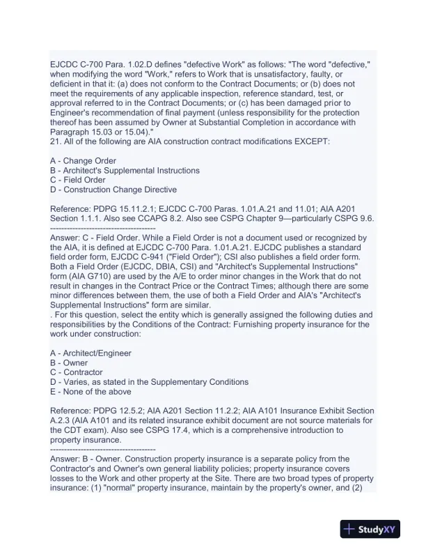 Construction CDT Exam With Answers (175 Solved Questions) - Page 10 preview image