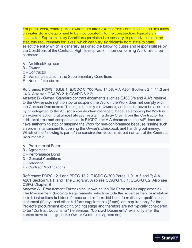 Construction CDT Exam With Answers (175 Solved Questions) - Page 3 preview image