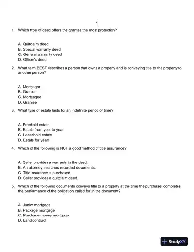 Test Bank For Real Estate Finance And Investments, 14th Edition - Page 1 preview image