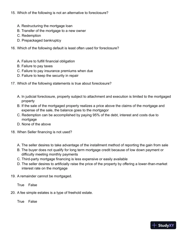 Test Bank For Real Estate Finance And Investments, 14th Edition - Page 13 preview image