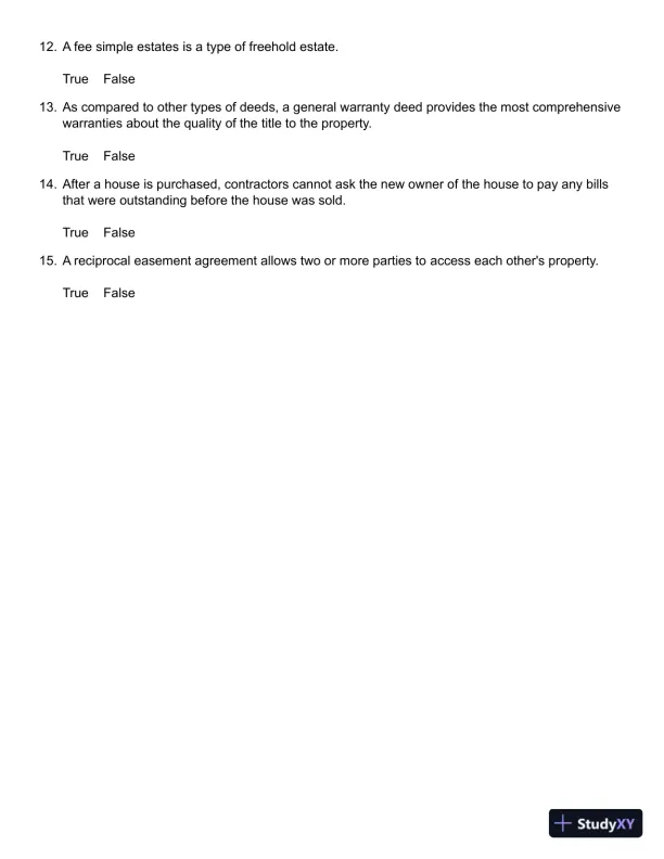 Test Bank For Real Estate Finance And Investments, 14th Edition - Page 4 preview image