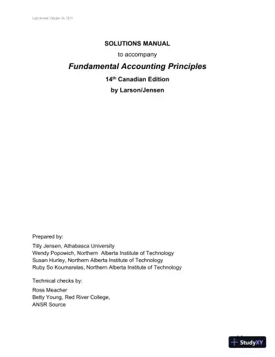Fundamental Accounting Principles, Volume 1, 14th Canadian Edition Solution Manual - Page 1 preview image