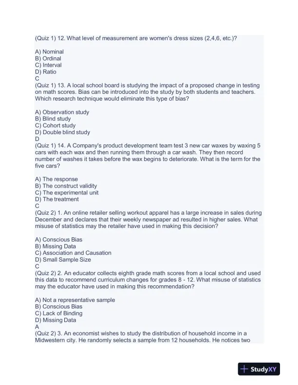 2024 WGU C207 Data Driven Decision Making Practice Exam With Answers (84 Solved Questions) - Page 4 preview image