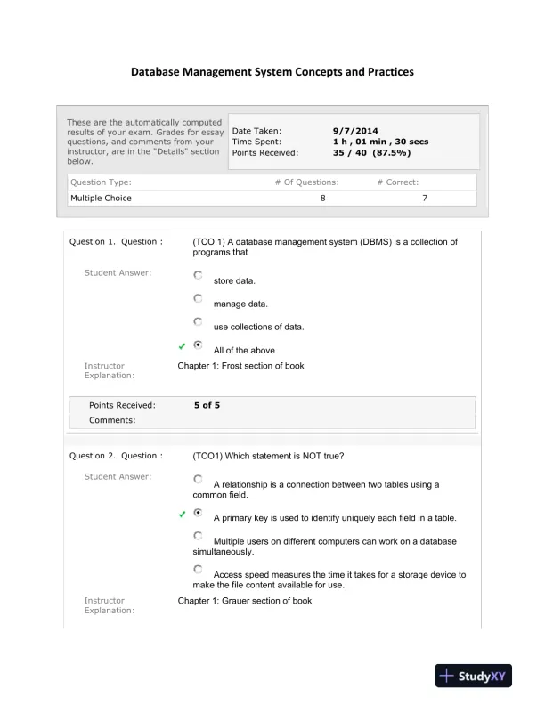 Database Management System Concepts and Practices - Page 1 preview image