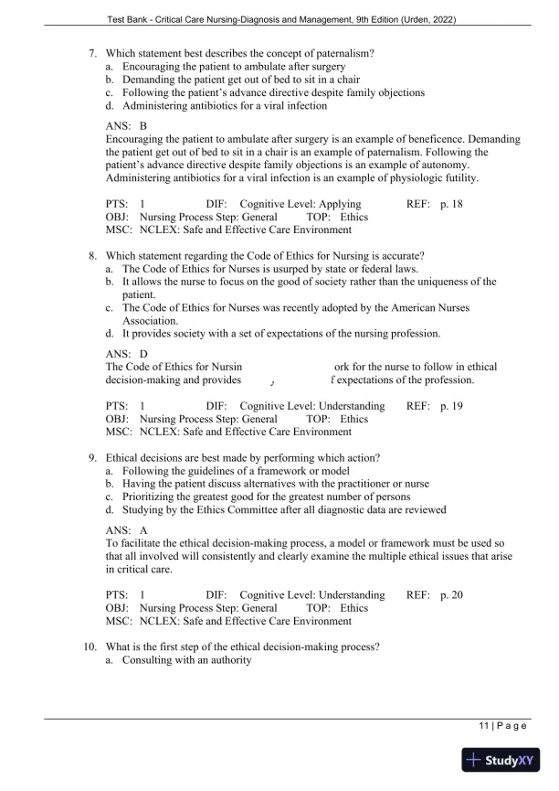 Test Bank for Critical Care Nursing: Diagnosis and Management, 9th Edition (Chapters 1-27) - Page 14 preview image