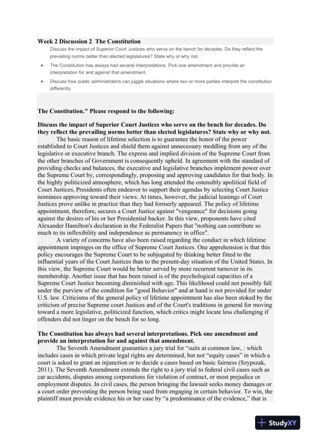 Week 2 Discussion 2 The Constitution - Page 1 preview image