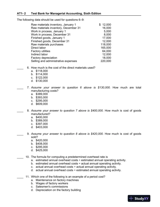 Managerial Accounting: Tools for Business Decision Making, 6th Edition Test Bank - Page 3 preview image