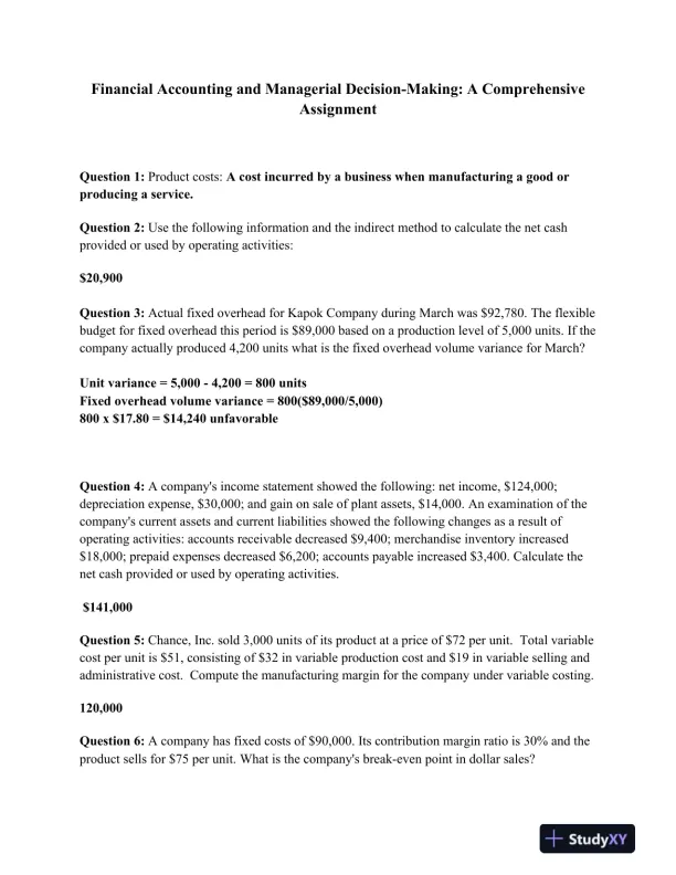 Financial Accounting and Managerial Decision-Making: A Comprehensive Assignment - Page 1 preview image