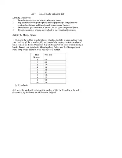 Lab 7 Bone, Muscle, and Joints Lab - Page 1 preview image