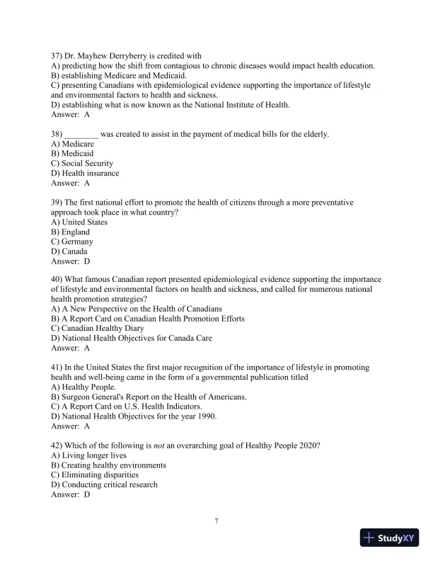 Test Bank for Principles and Foundations of Health Promotion and Education, 7th Edition - Page 18 preview image