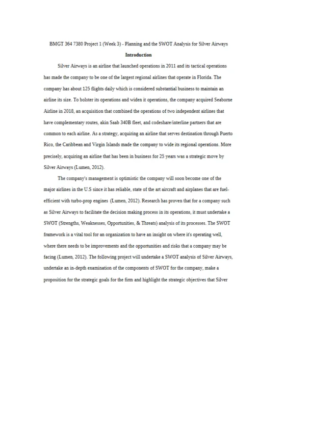 Strategic SWOT Analysis for Silver Airways - Page 2 preview image