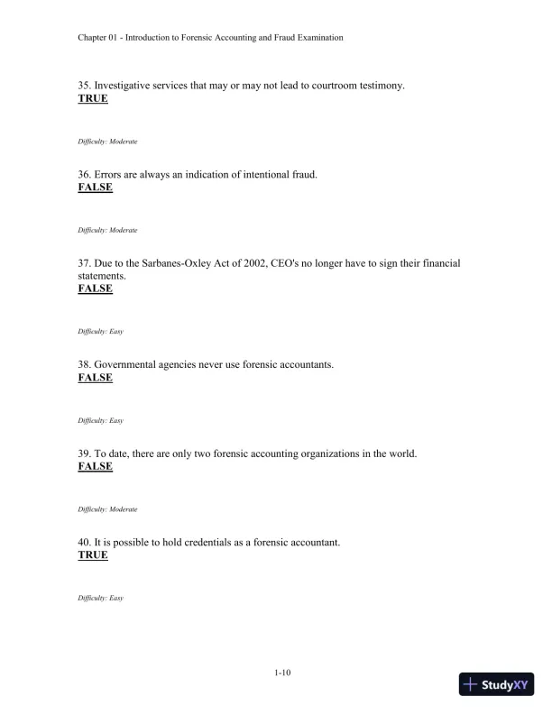 Forensic Accounting and Fraud Examination, 2nd Edition Test Bank - Page 11 preview image