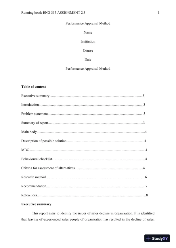 ENG315 Performance Appraisal Method - Page 1 preview image