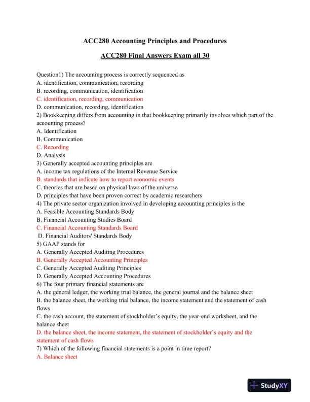 ACC280 Accounting Principles and Procedures - Page 1 preview image