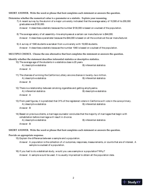 Test Bank For Elementary Statistics: Picturing the World, 7th Edition - Page 3 preview image