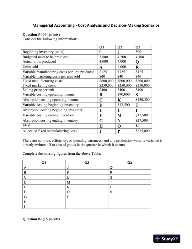 Managerial Accounting - Cost Analysis and Decision-Making Scenarios - Page 1 preview image