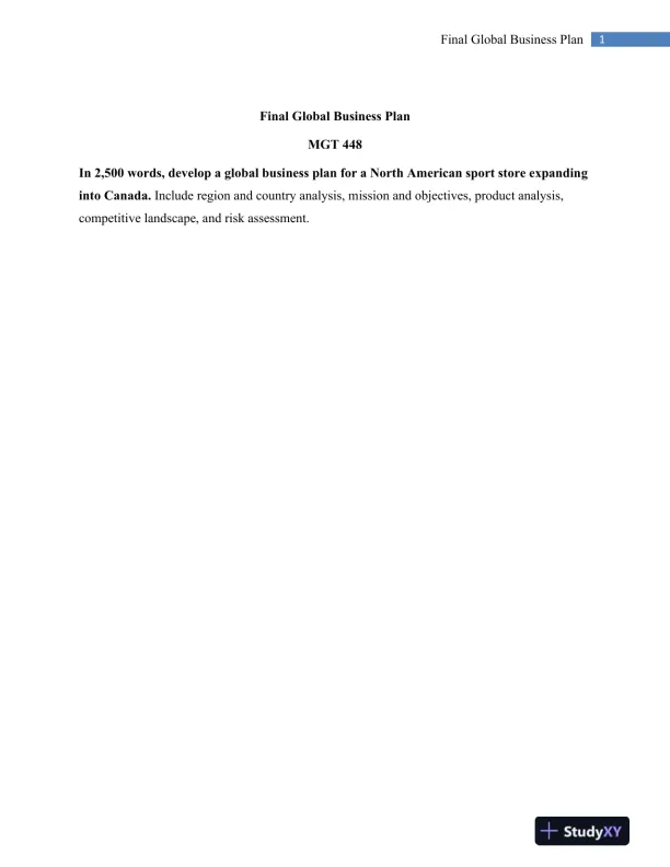MGT 448 Final Global Business Plan - Page 1 preview image