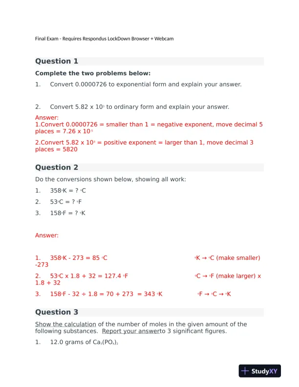 CHEM103 Final Exam With Answers (12 Solved Questions) - Page 1 preview image