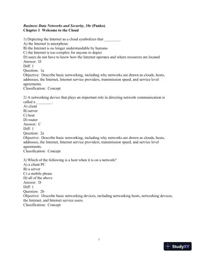 Test Bank For Business Data Networks And Security, 10th Edition - Page 1 preview image