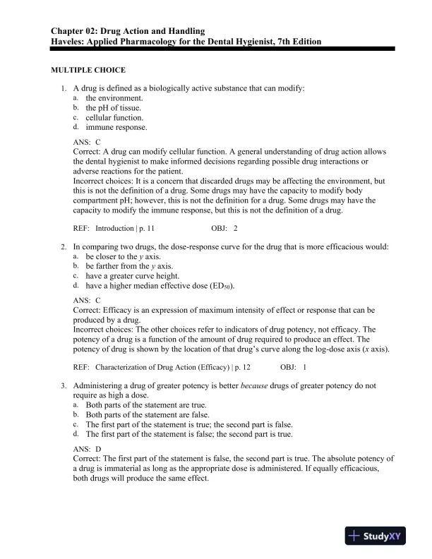 Applied Pharmacology for the Dental Hygienist 7th Edition Test Bank - Page 13 preview image