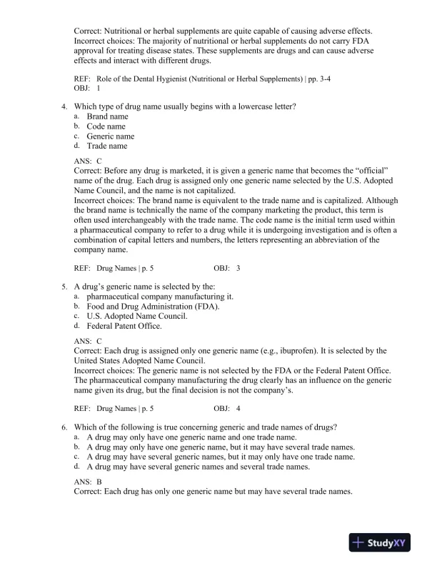 Applied Pharmacology for the Dental Hygienist 7th Edition Test Bank - Page 3 preview image