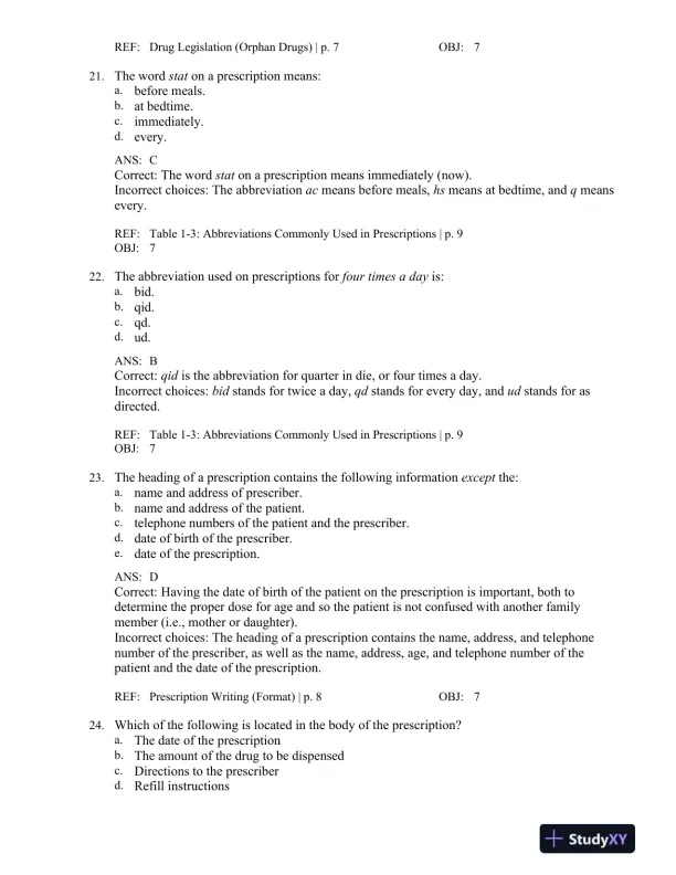 Applied Pharmacology for the Dental Hygienist 7th Edition Test Bank - Page 9 preview image