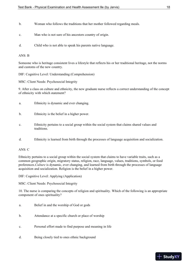 Test Bank For Physical Examination and Health Assessment, 8th Edition - Page 19 preview image