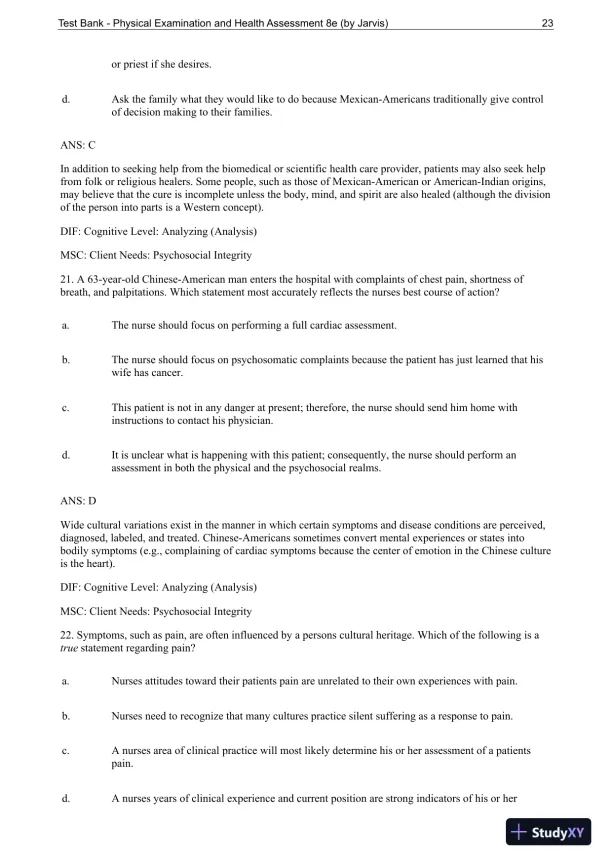 Test Bank For Physical Examination and Health Assessment, 8th Edition - Page 24 preview image