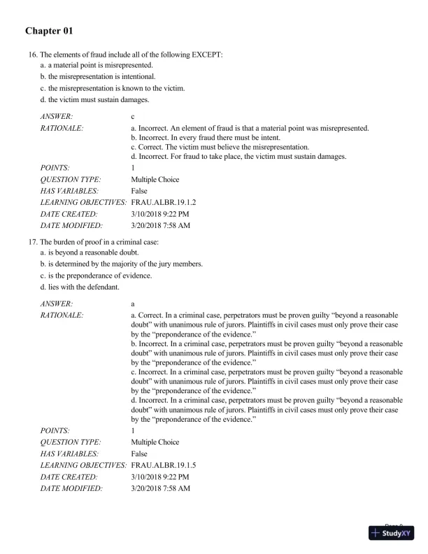 Test Bank for Fraud Examination, 6th Edition - Page 10 preview image
