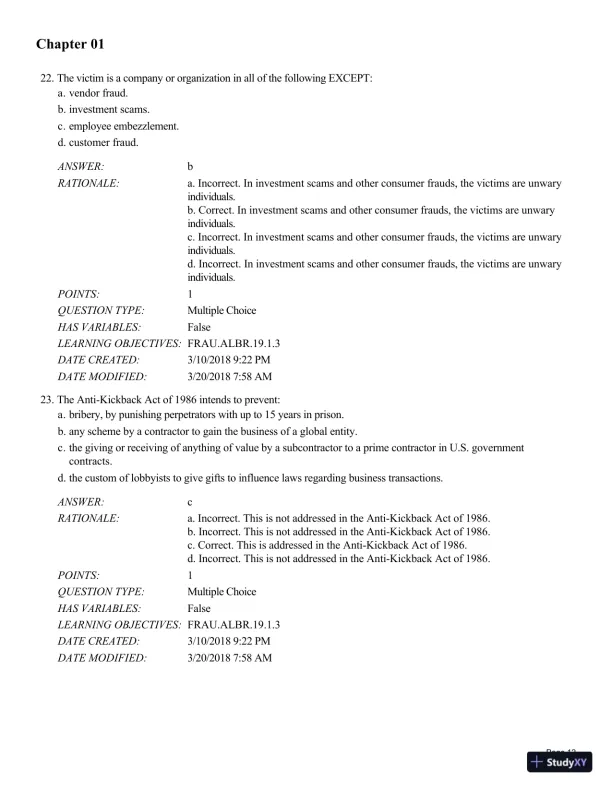 Test Bank for Fraud Examination, 6th Edition - Page 13 preview image