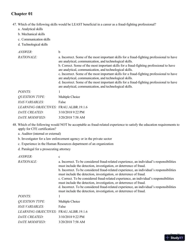 Test Bank for Fraud Examination, 6th Edition - Page 27 preview image