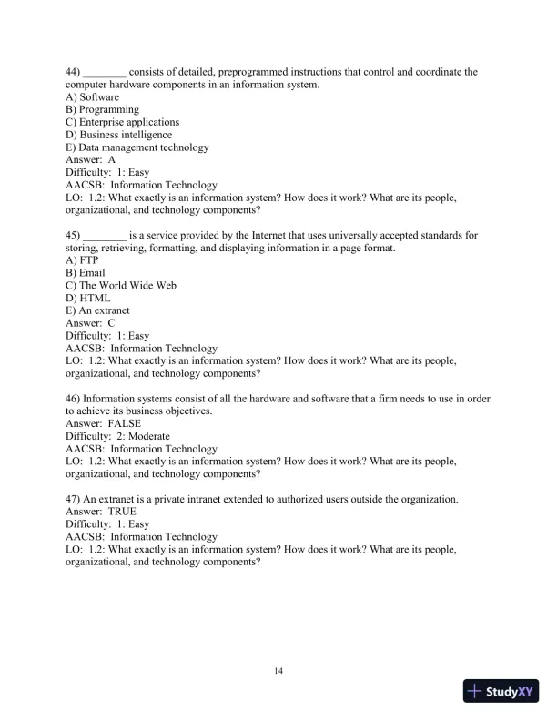 Test Bank for Essentials of MIS, 12th Edition - Page 15 preview image