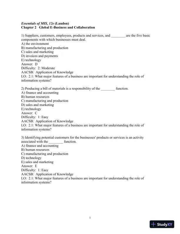 Test Bank for Essentials of MIS, 12th Edition - Page 31 preview image