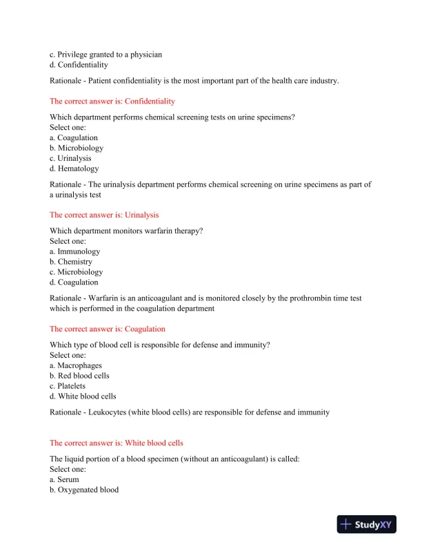 2023-2024 AMCA Hematology Phlebotomy Exam With Answers (60 Solved Questions) - Page 3 preview image