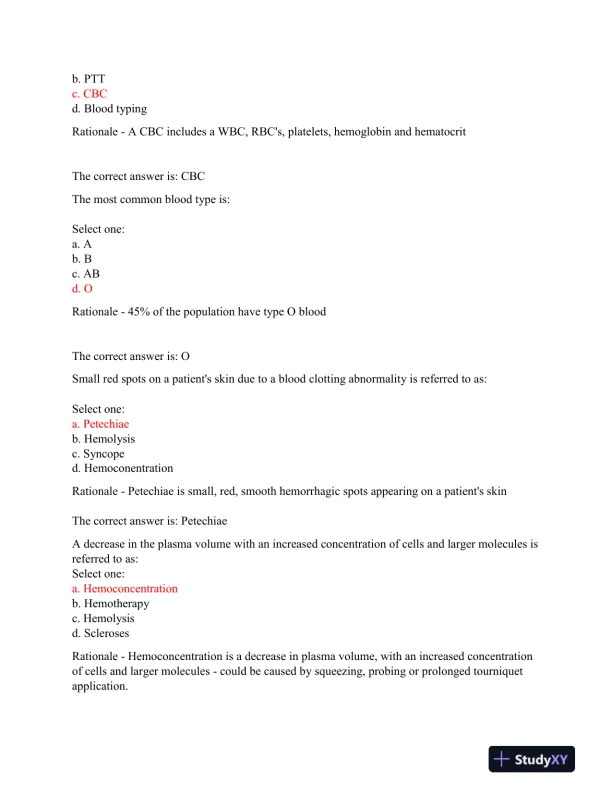 2023-2024 AMCA Hematology Phlebotomy Exam With Answers (60 Solved Questions) - Page 5 preview image