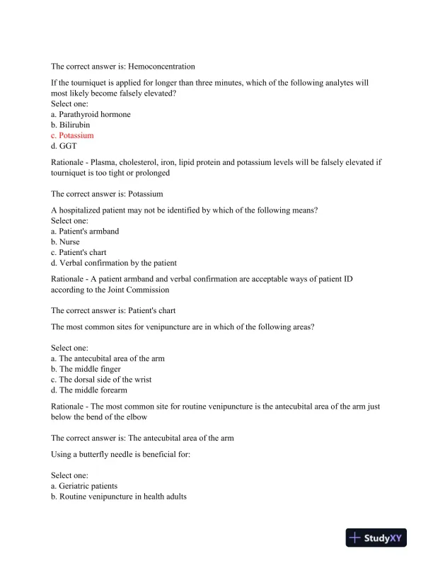 2023-2024 AMCA Hematology Phlebotomy Exam With Answers (60 Solved Questions) - Page 6 preview image