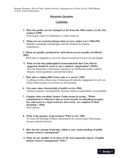 Human Resource Management in Public Service: Paradoxes, Processes, and Problems Fifth Edition Test Bank - Page 1 preview image