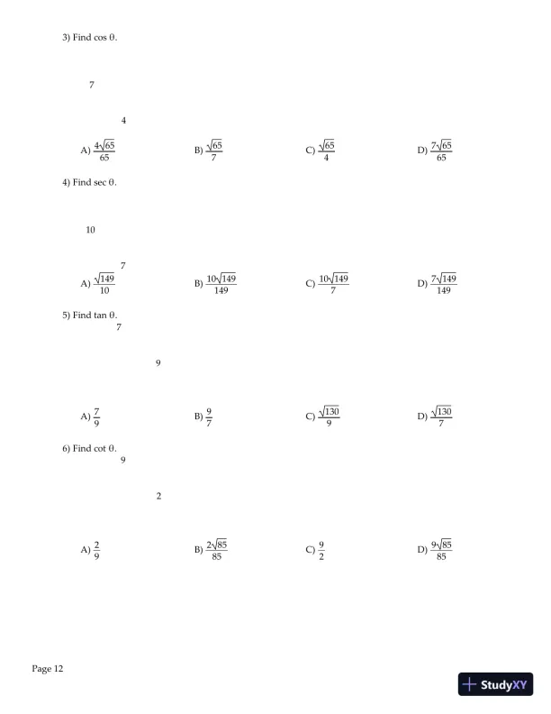 Trigonometry, 2nd Edition Test Bank - Page 13 preview image