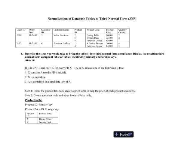 Normalization of Database Tables to Third Normal Form (3NF) - Page 1 preview image