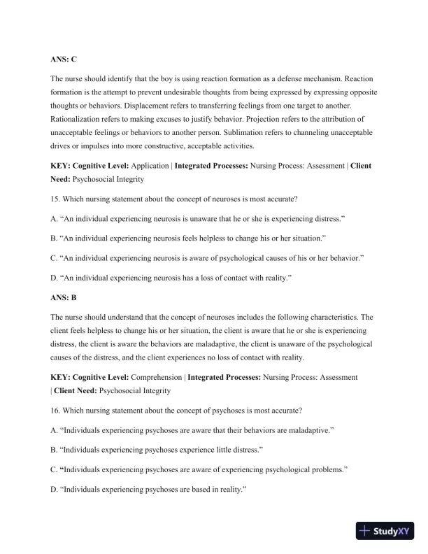 Test Bank For Psychiatric Mental Health Nursing: Concepts Of Care In Evidence-Based Practice, 8th Edition - Page 19 preview image
